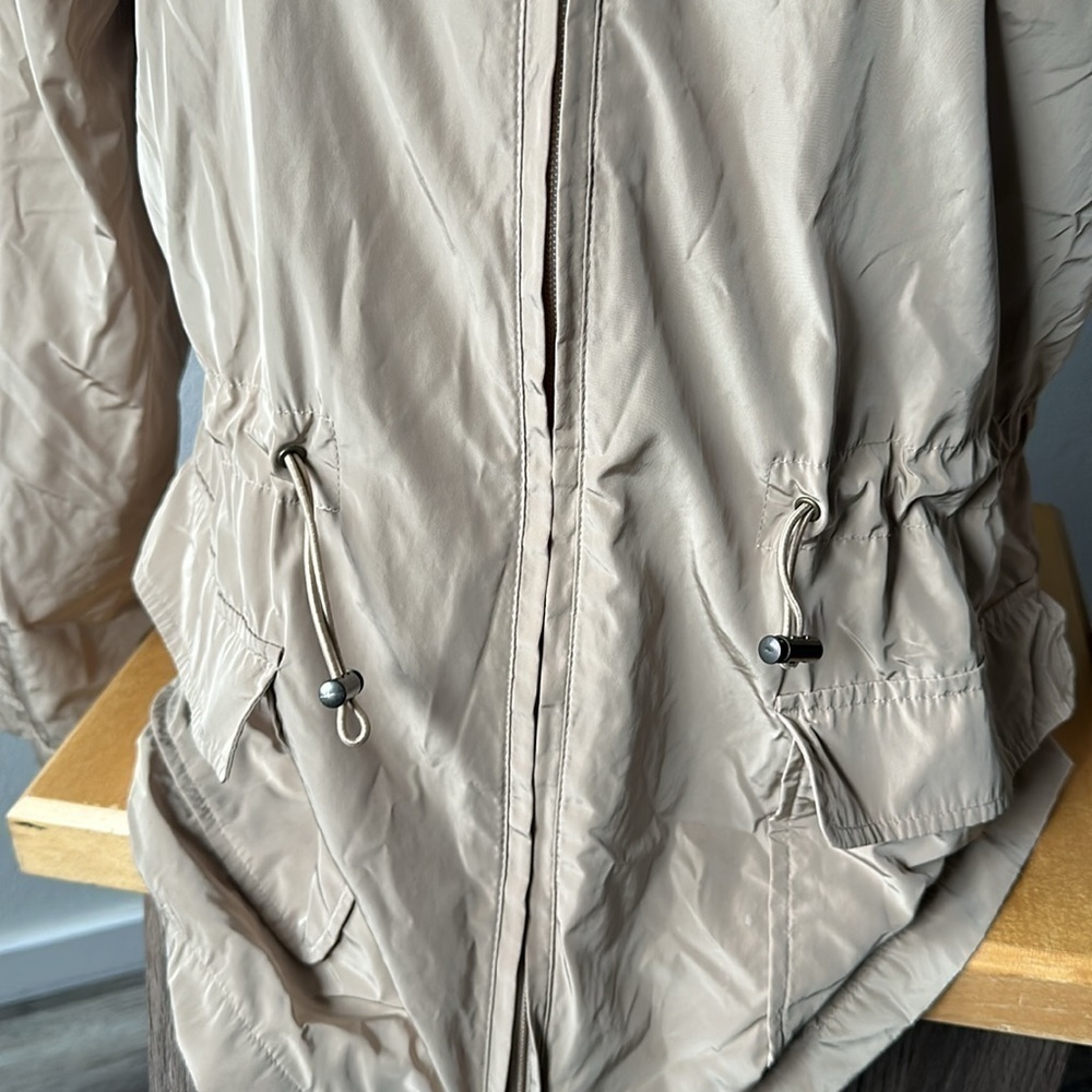 Talbots jacket size 14 cream gold ir hooded double zipper drawstring coat - Picture 3 of 11
